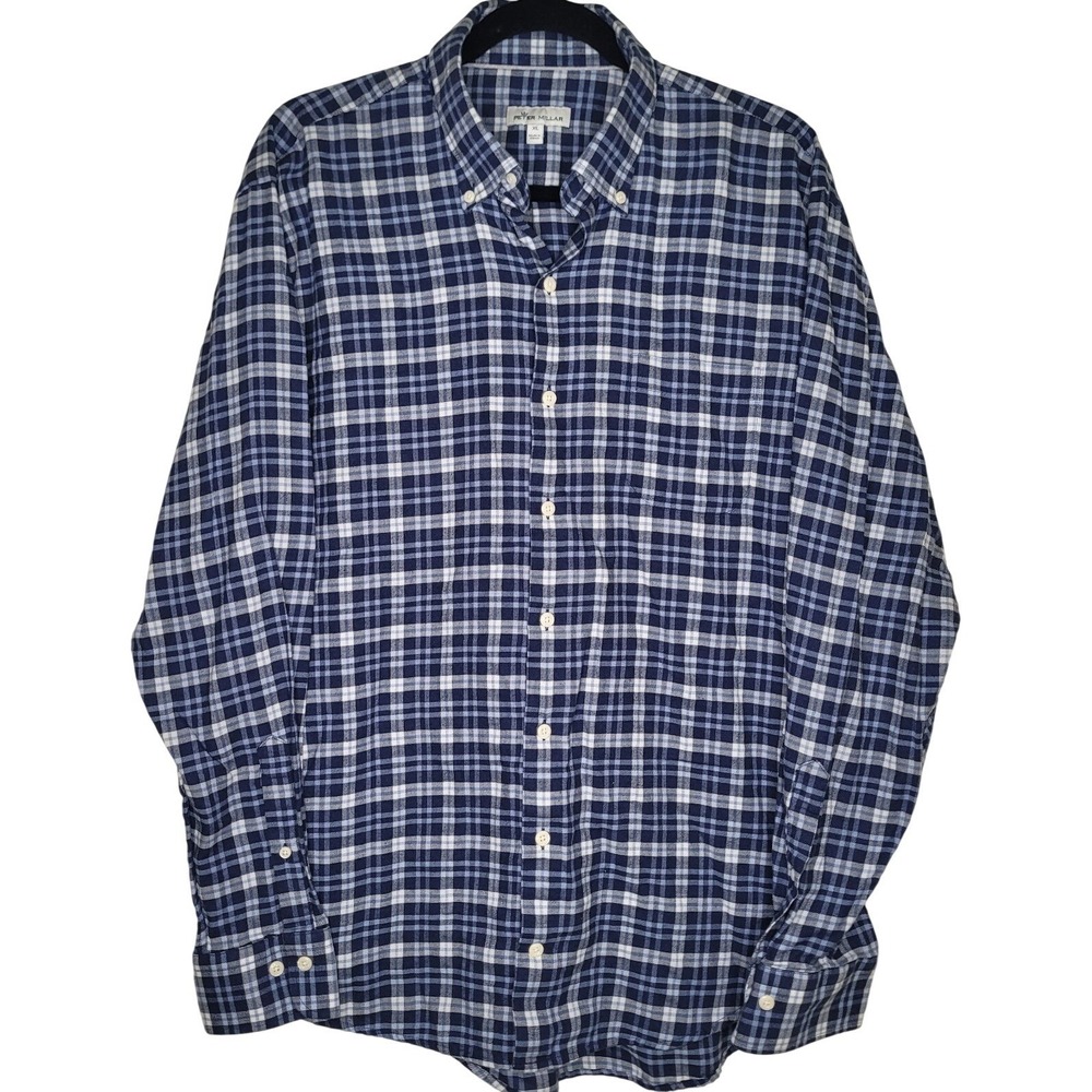 Peter Millar Men's Plaid Button-Down "Gus" Shirt Blue White XL